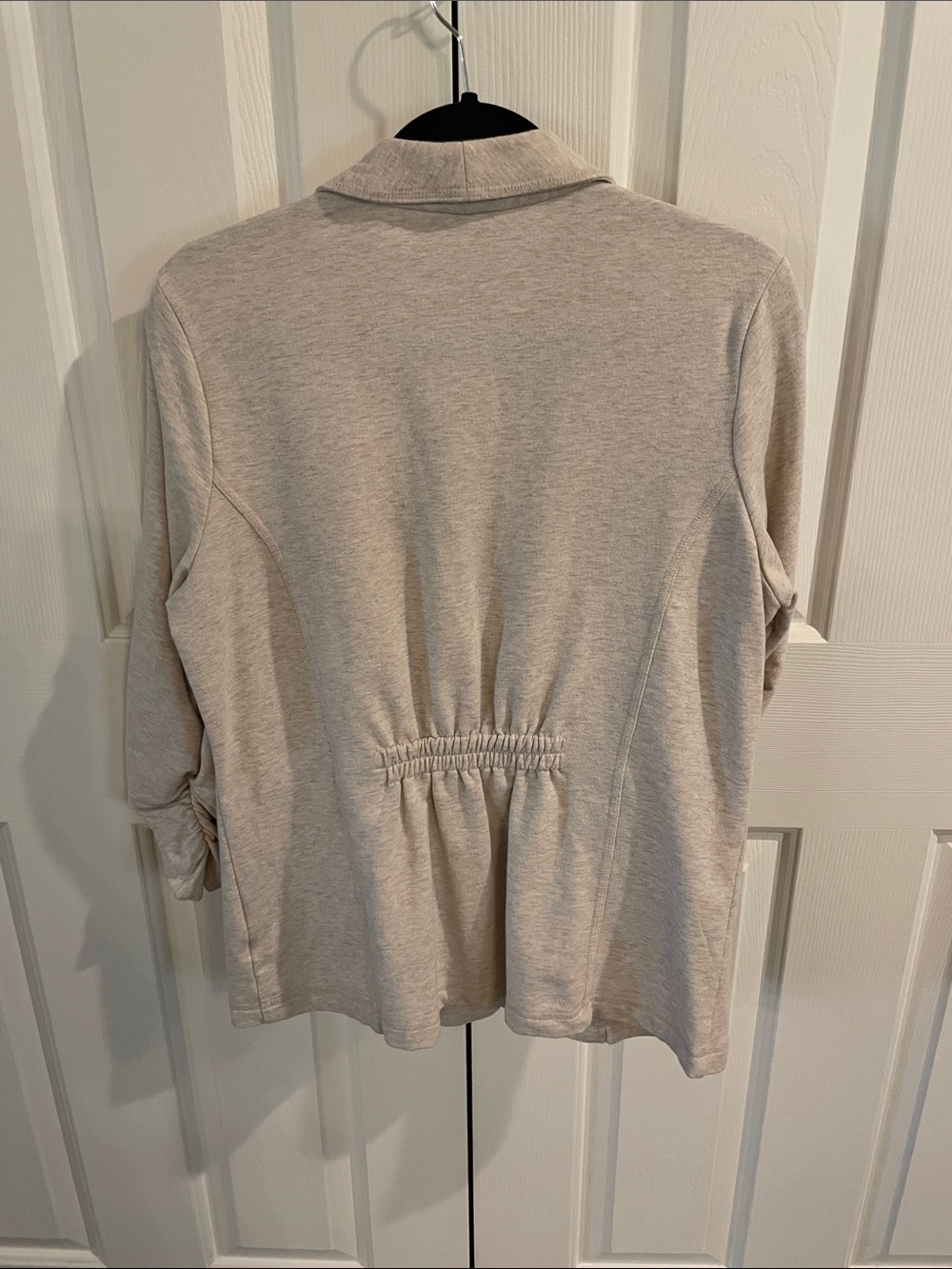 Susan Graver Soft Shawl-Collar Cardigan in Light Taupe - Picture 2 of 3